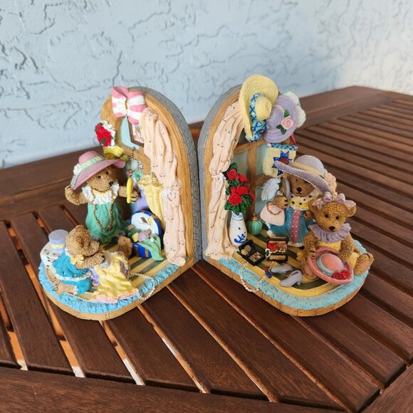 Charming Very Detailed Teddy Bear Porcelain Bookends Nursery or Girls Room Decor - Picture 1 of 16
